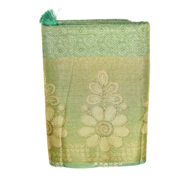 Soft Tissue Digital Printed Sarees with Checks Design Body, Long Border With Floral Printed Designs