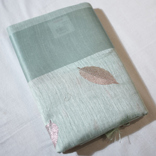 Green Silks Sarees with Copper Zari With Small Leaf Design Blouse