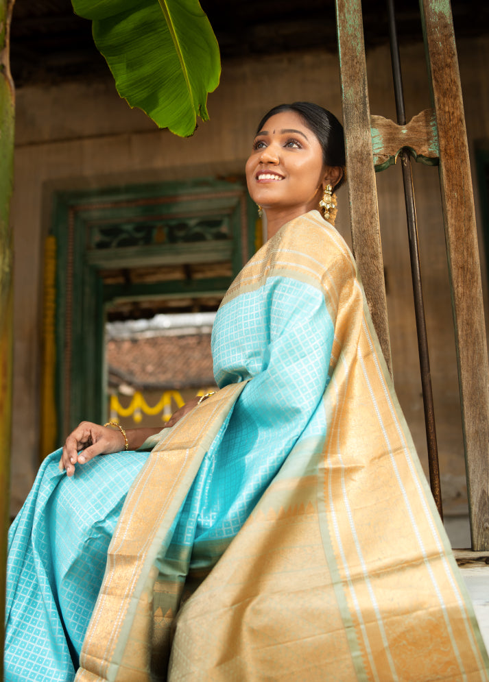 Aqua Blue Silk Saree with Zari Woven Pattern