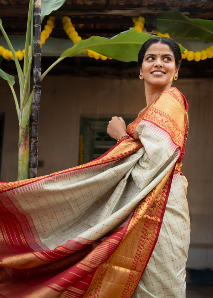 White Pure with Red Pure Silk Saree