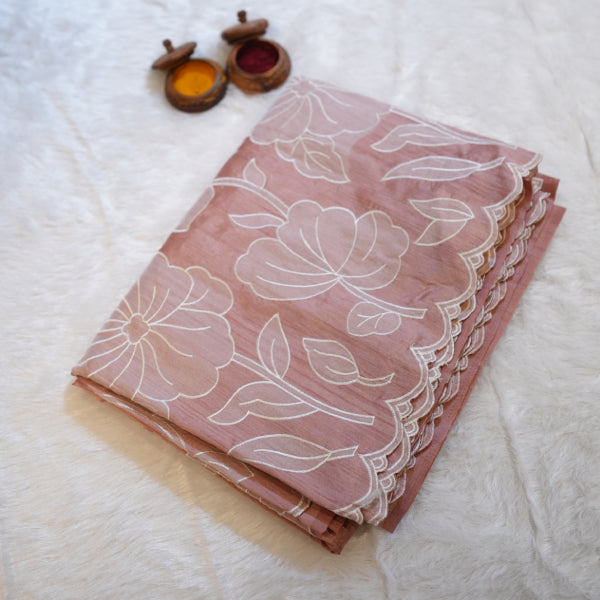 Dupion Silks Saree with Body Floral Hapliq Work Hand Craft