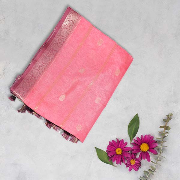 Semi Dola Saree with Digital Print, Zari Line with Butta Weaving Design