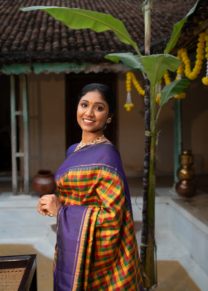 Multi color Checks Pure Silk Sarees