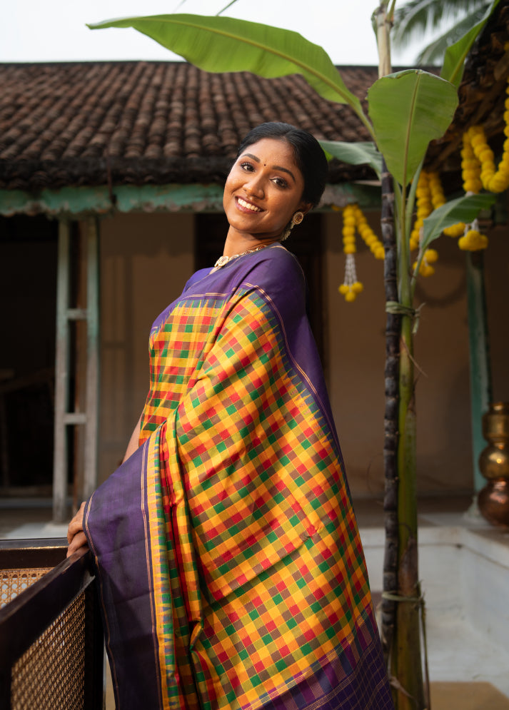Multi color Checks Pure Silk Sarees