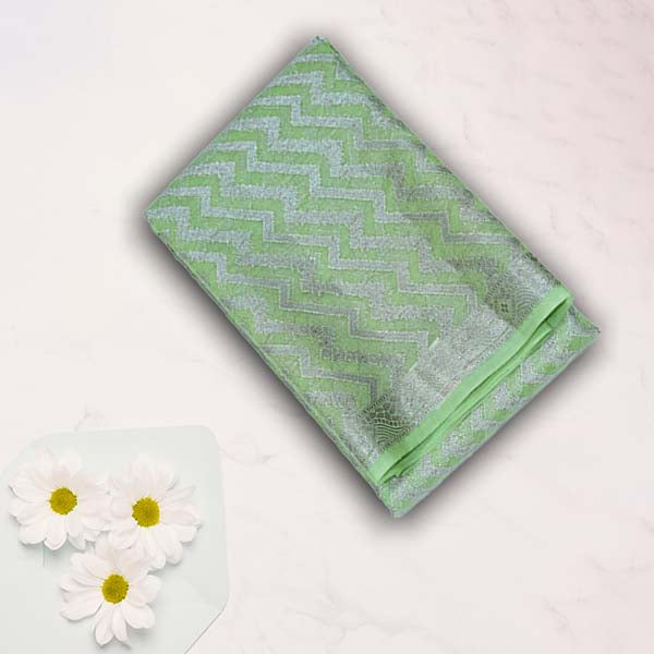 Kota Tissue Saree With Zig Zigzag Design With Silver With Copper Mixed Zari