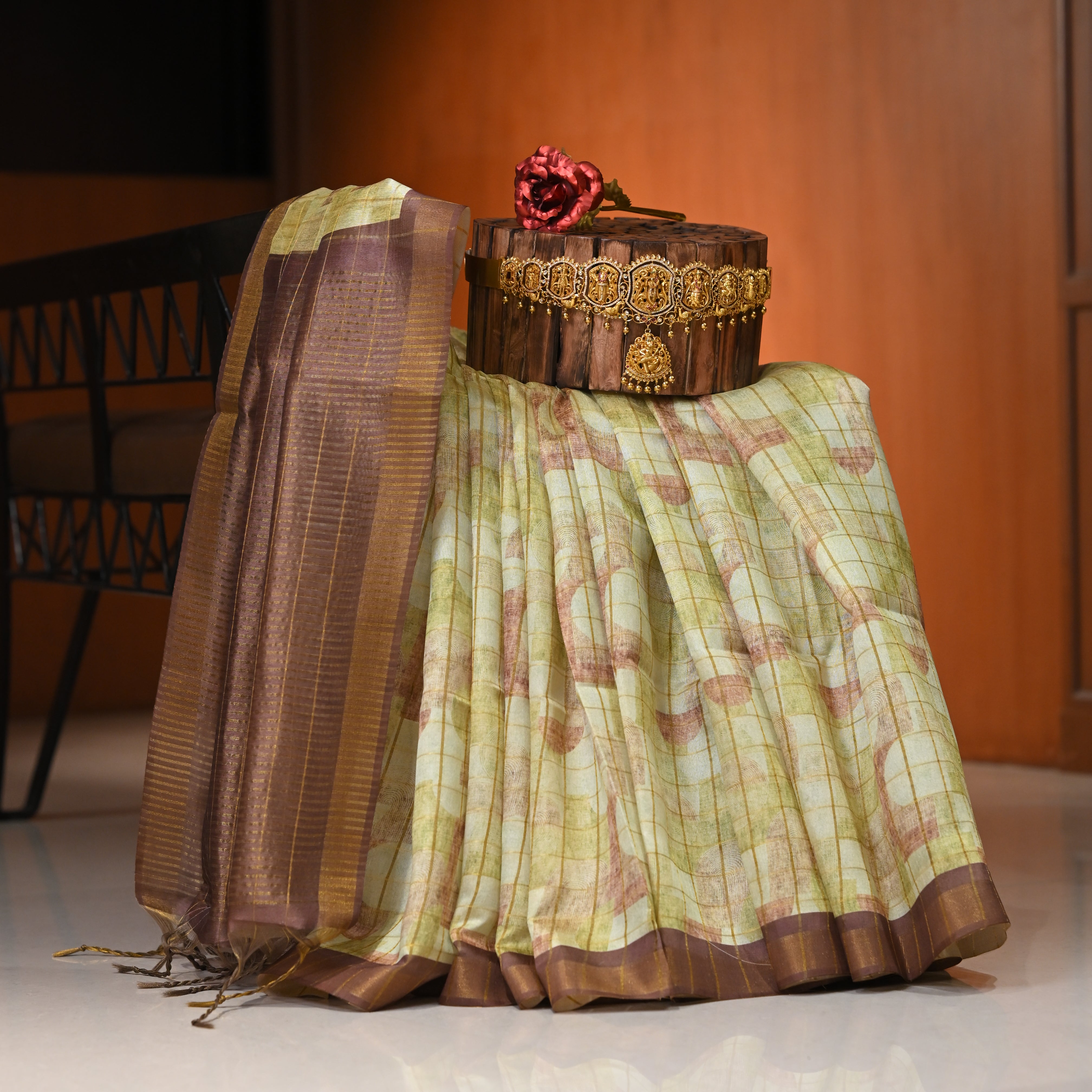 Milano silks saree with Geometrical Design and Gold Zari Design