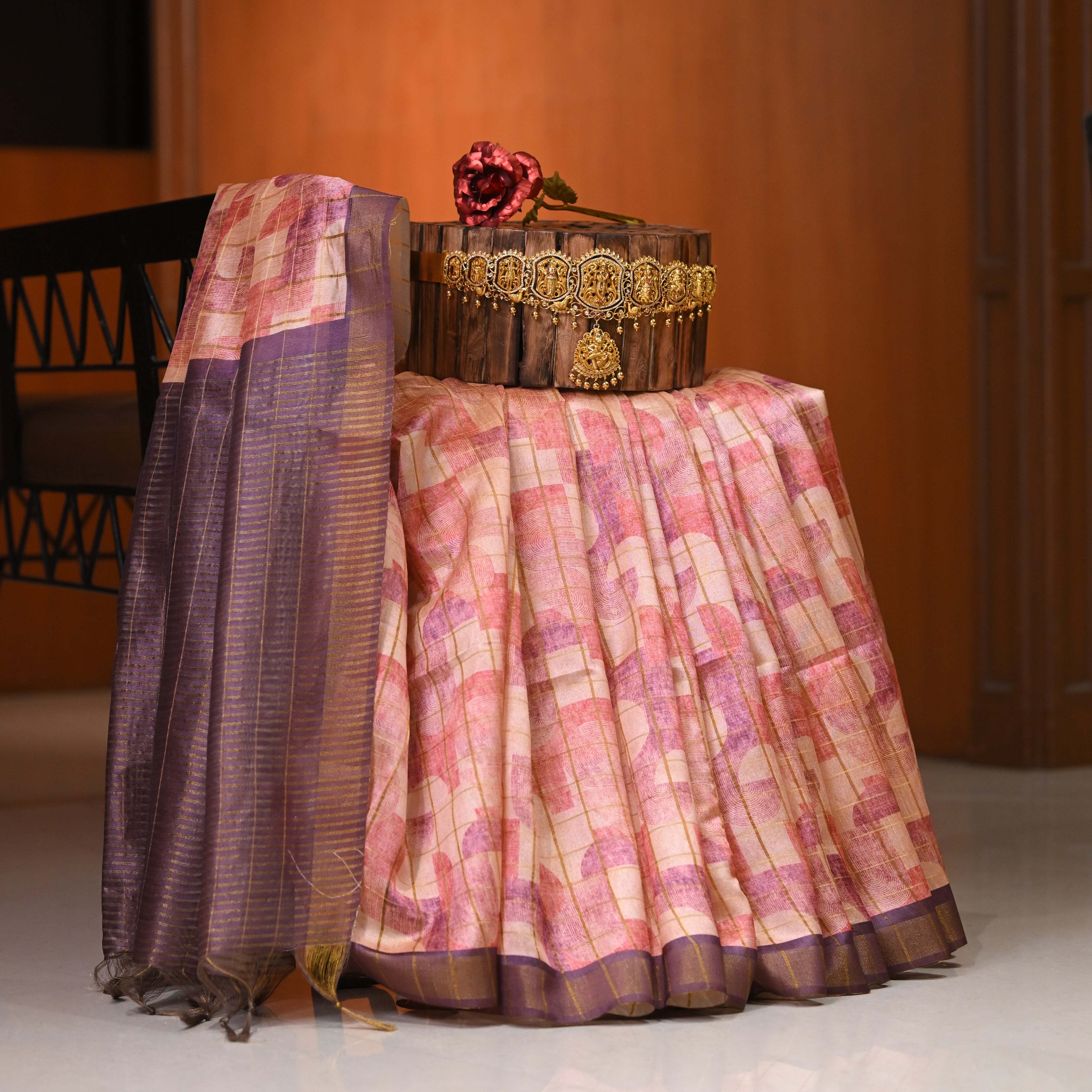 Milano silks saree with Geometrical Design and Gold Zari Design