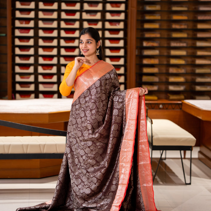 Art Silks Saree with Silver Zari Sunflower Design