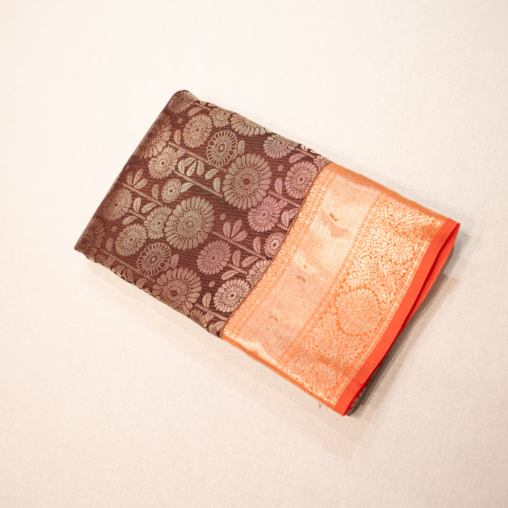 Art Silks Saree with Silver Zari Sunflower Design