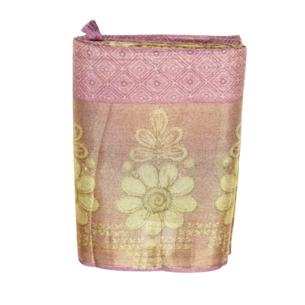 Soft Tissue Digital Printed Sarees with Checks Design Body, Long Border With Floral Printed Designs