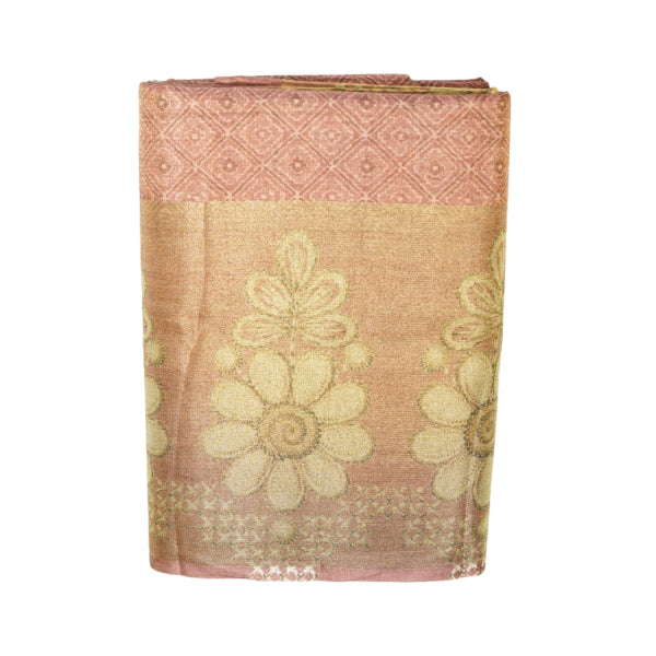 Soft Tissue Digital Printed Sarees with Checks Design Body, Long Border With Floral Printed Designs