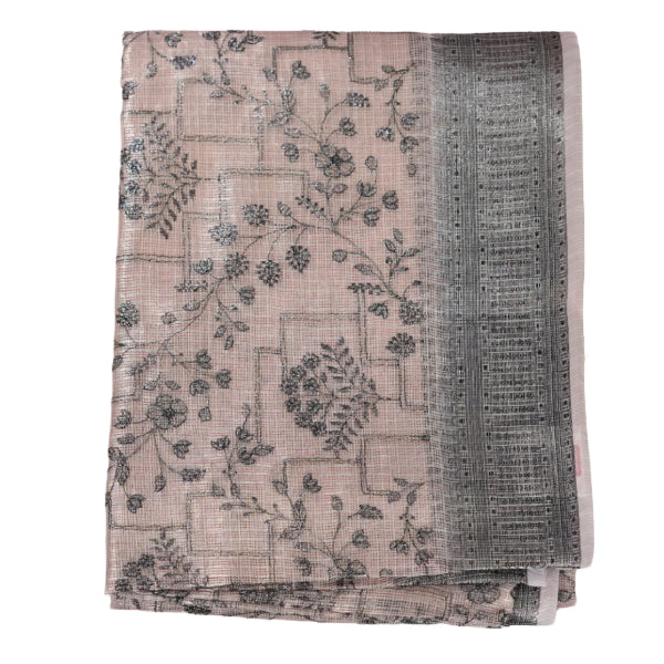 Kota Tissue Saree with All-over Silver Zari & Thread Work