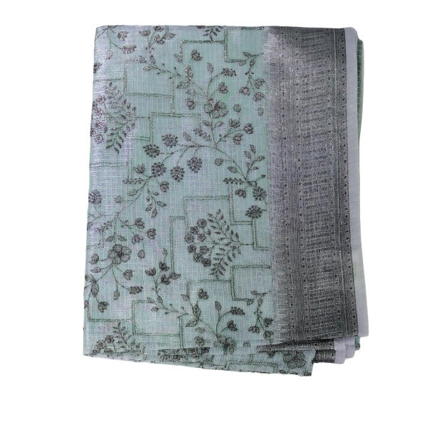 Kota Tissue Saree with All-over Silver Zari & Thread Work