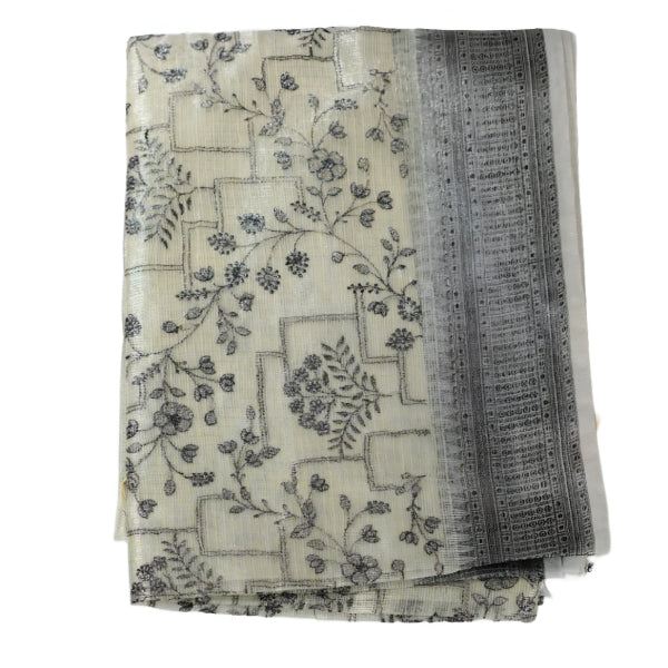 Kota Tissue Saree with All-over Silver Zari & Thread Work