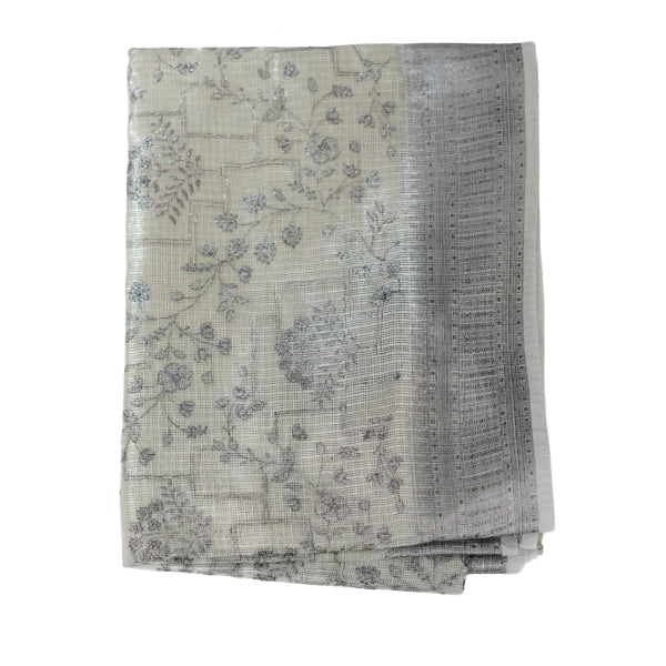 Kota Tissue Saree with All-over Silver Zari & Thread Work