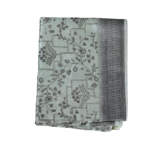 Kota Tissue Saree with All-over Silver Zari & Thread Work