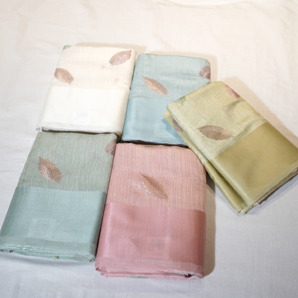 Green Silks Sarees with Copper Zari With Small Leaf Design Blouse
