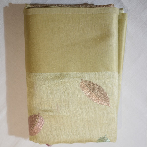 Green Silks Sarees with Copper Zari With Small Leaf Design Blouse