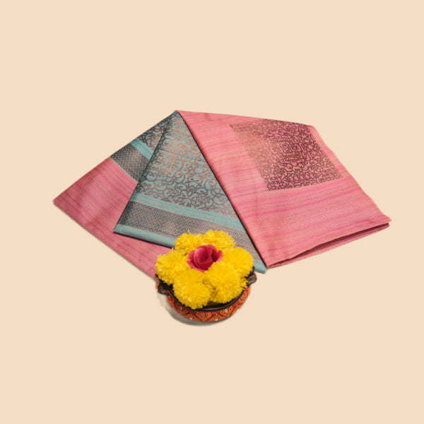 Dupion Silk Saree With Jute and Square Design, and Rangoli Design