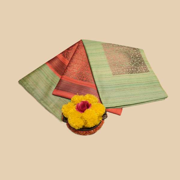 Dupion Silk Saree With Jute and Square Design, and Rangoli Design