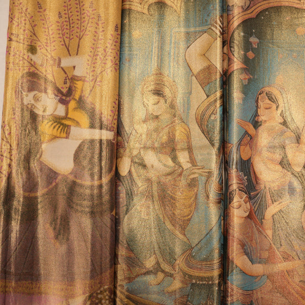 Pure Pattu Painting Saree with Thanjavur Painting Artistic Figurative Motifs