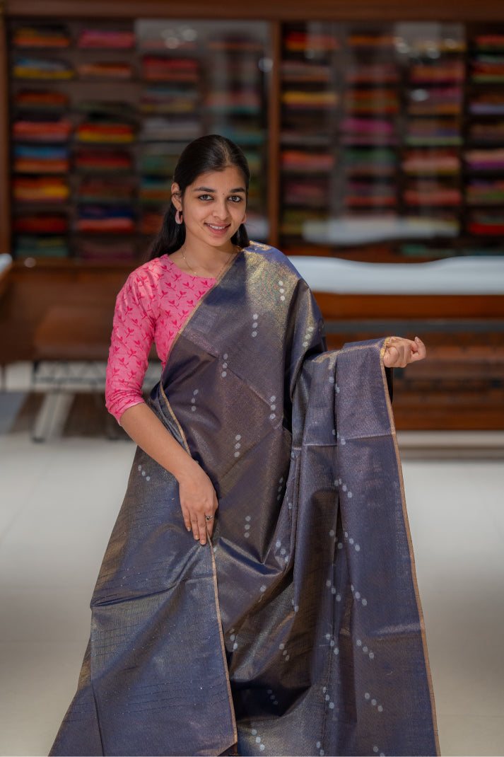 Mersarise Cotton with Copper Line Silver Putta Design