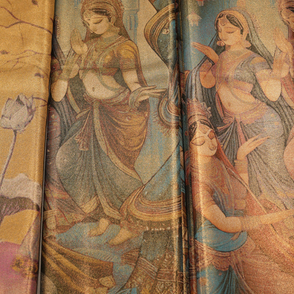 Pure Pattu Painting Saree with Thanjavur Painting Artistic Figurative Motifs