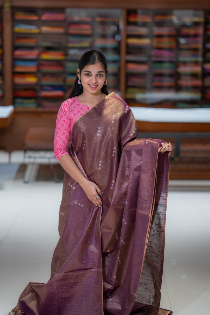 Mersarise Cotton with Copper Line Silver Putta Design