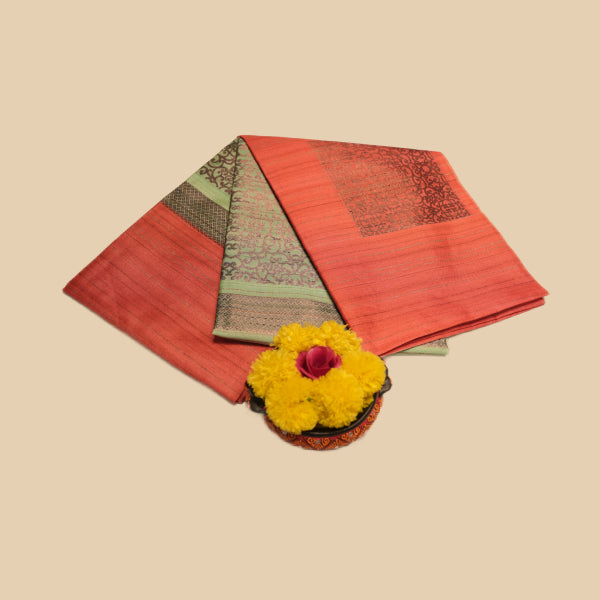 Dupion Silk Saree With Jute and Square Design, and Rangoli Design