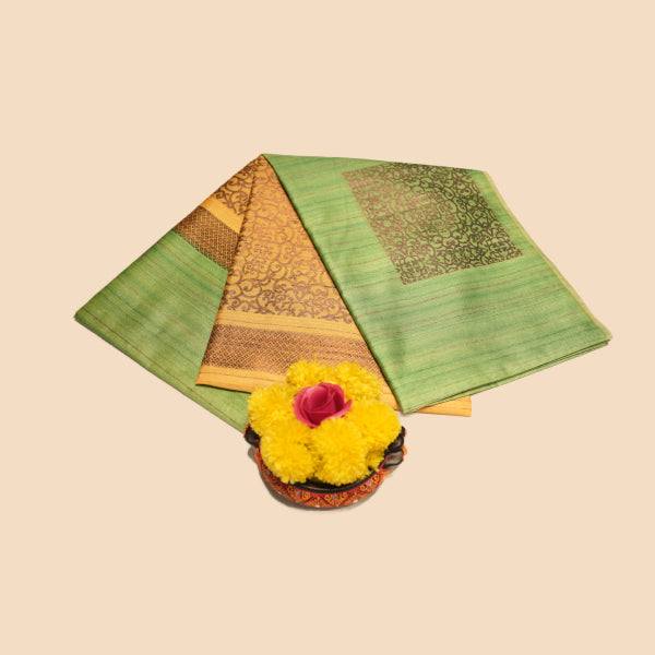 Dupion Silk Saree With Jute and Square Design, and Rangoli Design