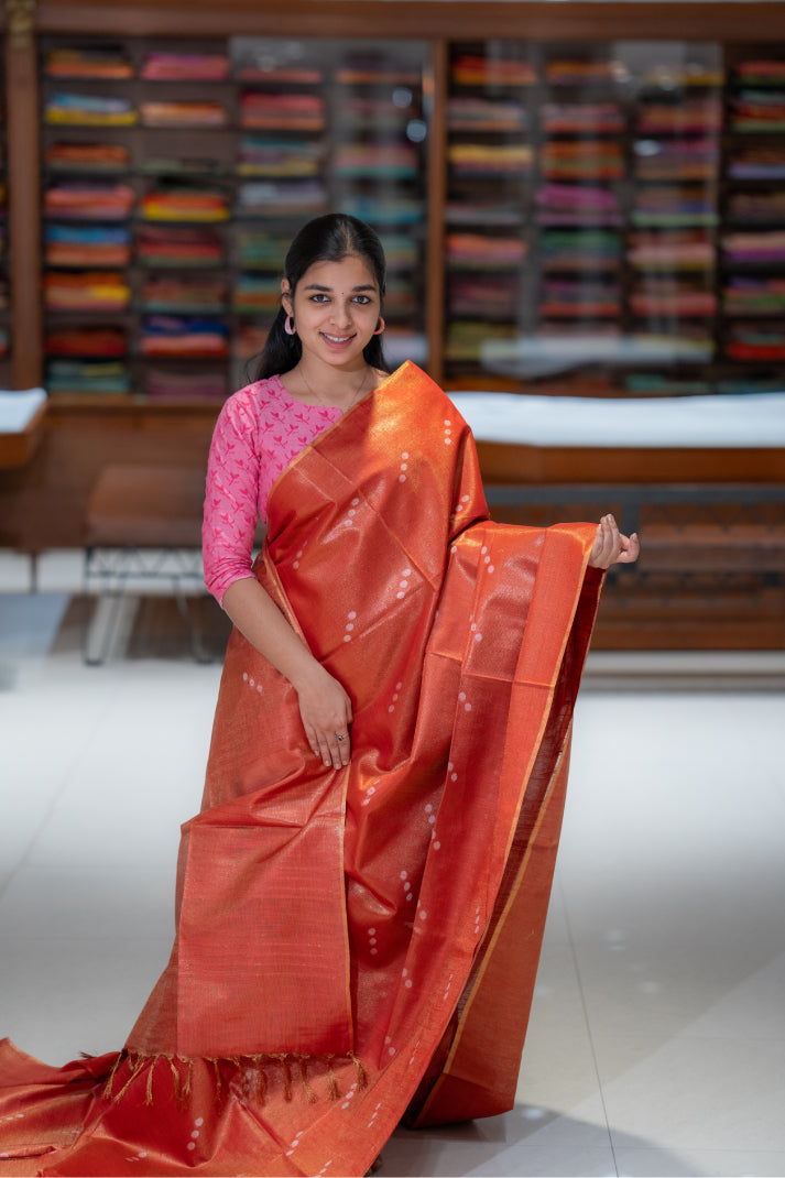 Mersarise Cotton with Copper Line Silver Putta Design