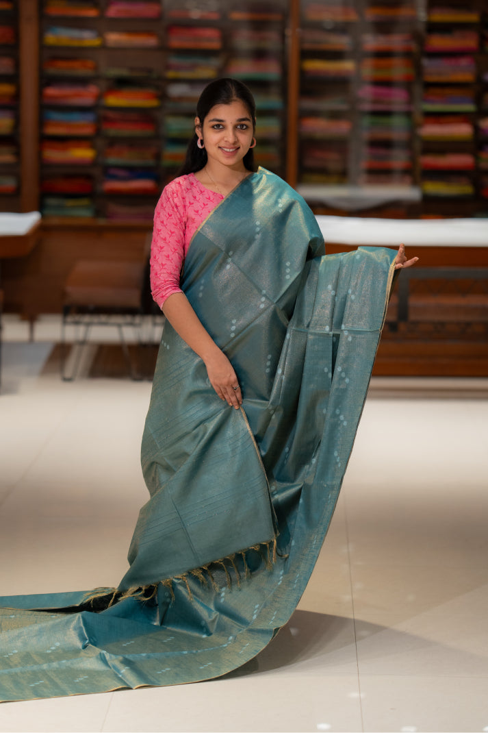 Mersarise Cotton with Copper Line Silver Putta Design