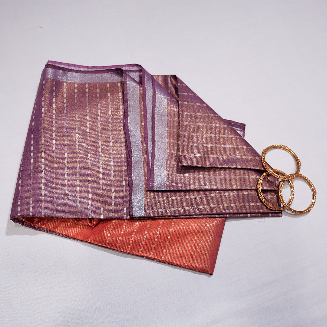 Semi Tissue Sarees with Vertical Stripe Design
