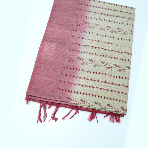 Baswada Cotton Saree with Striped Line Design Embroidered Contrast Border