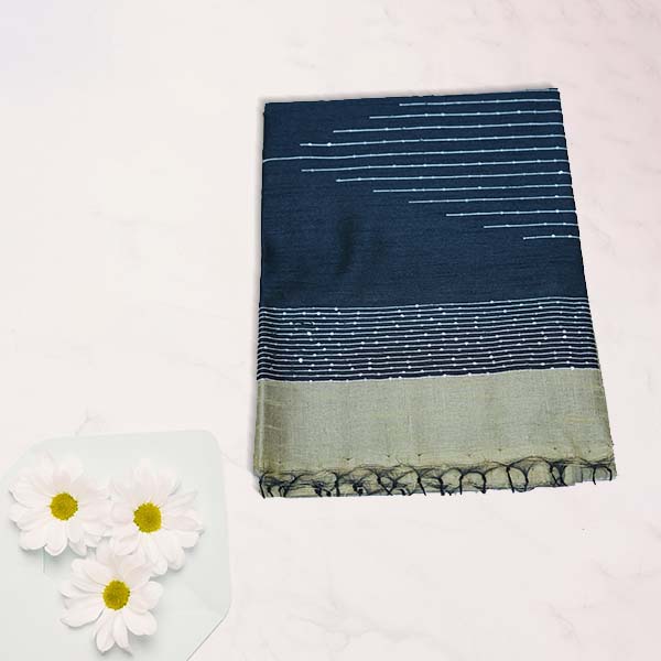 Jute Silk Sarees With Striped Weaving With Slub Line Design
