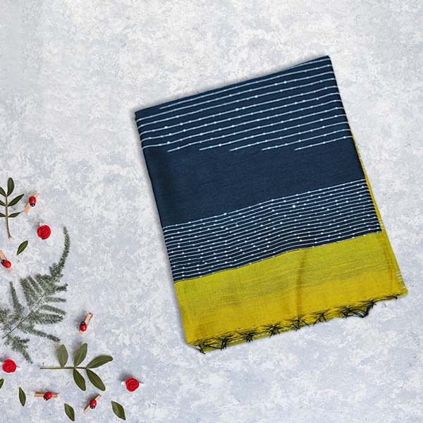 Jute Silk Sarees With Striped Weaving With Slub Line Design