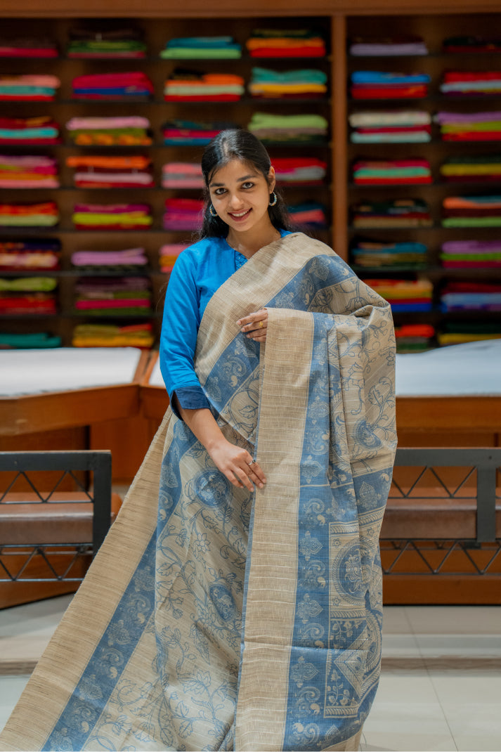 Kalamkari Saree with Allover Body Mehandi Design with Pakshi Putta