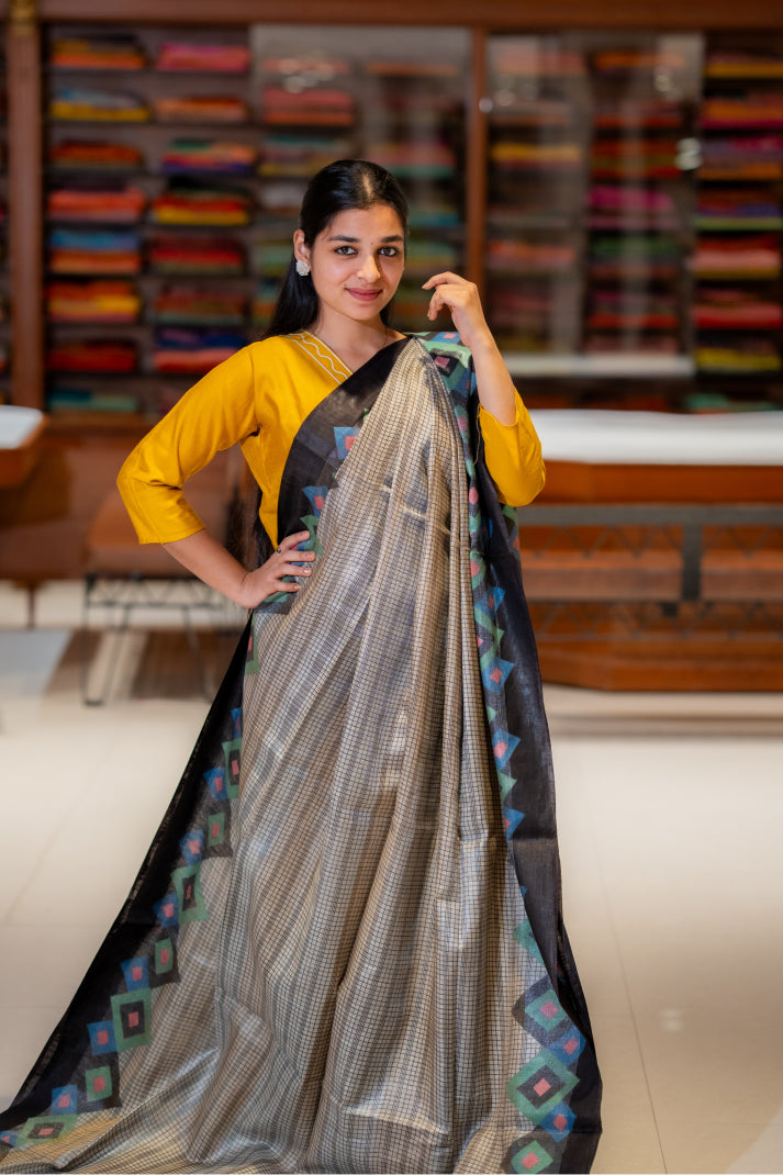 Baswada Cotton Sarees with Checks Printed Design