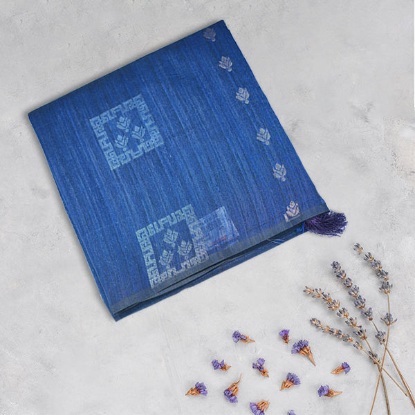 Raw Silk Saree with Copper Butta &  Silver Zari Box Design