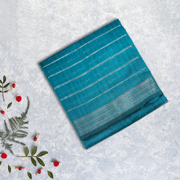 Raw Silk Saree with Striped Silver Zari Weaving