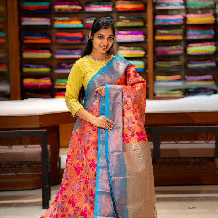 Tissue Sarees with Body Copper Silver Zari