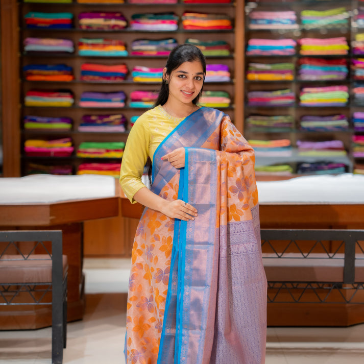 Tissue Sarees with Body Copper Silver Zari