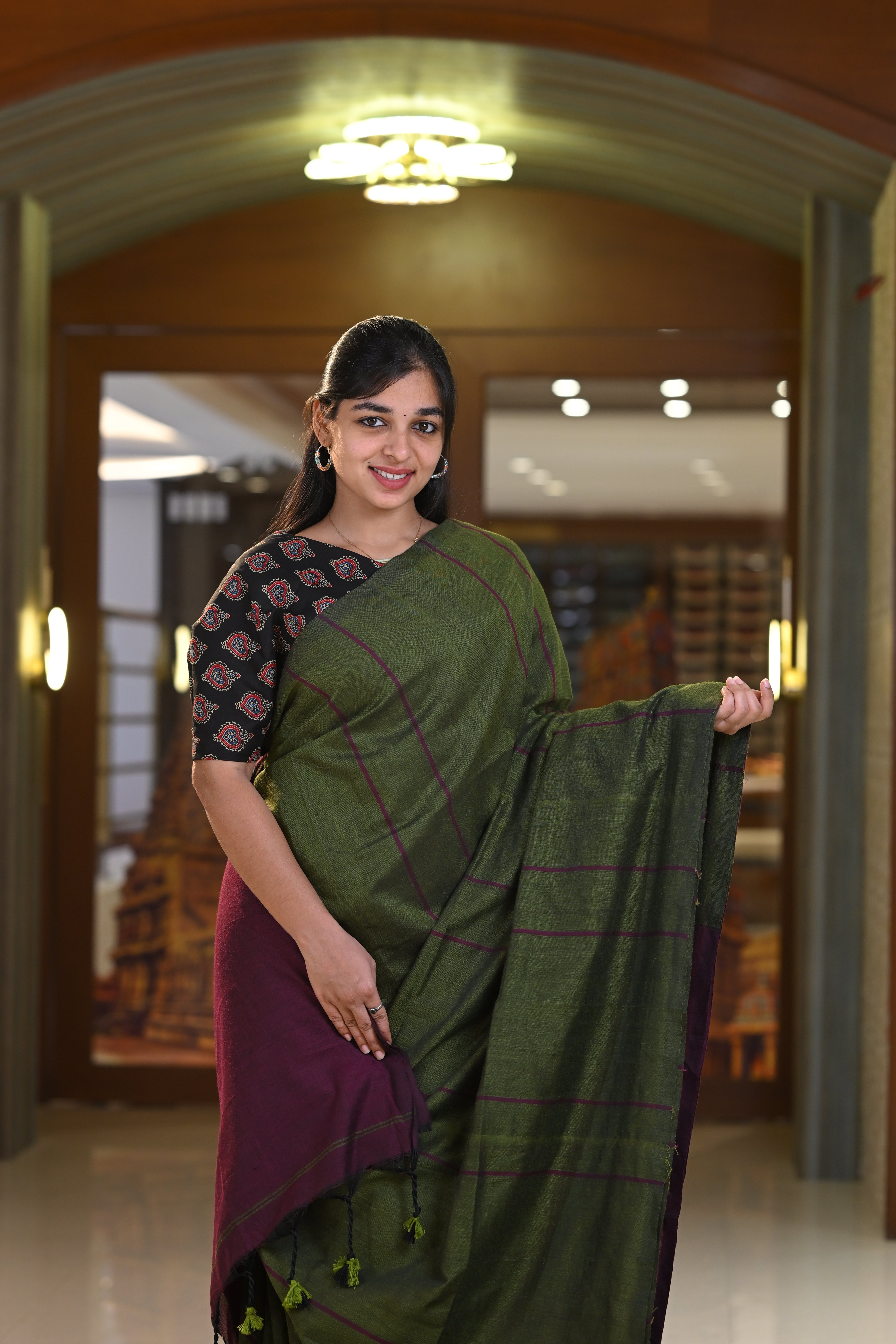 Semi Khadi Cotton Saree with thread weaving with Kalamkari blouse