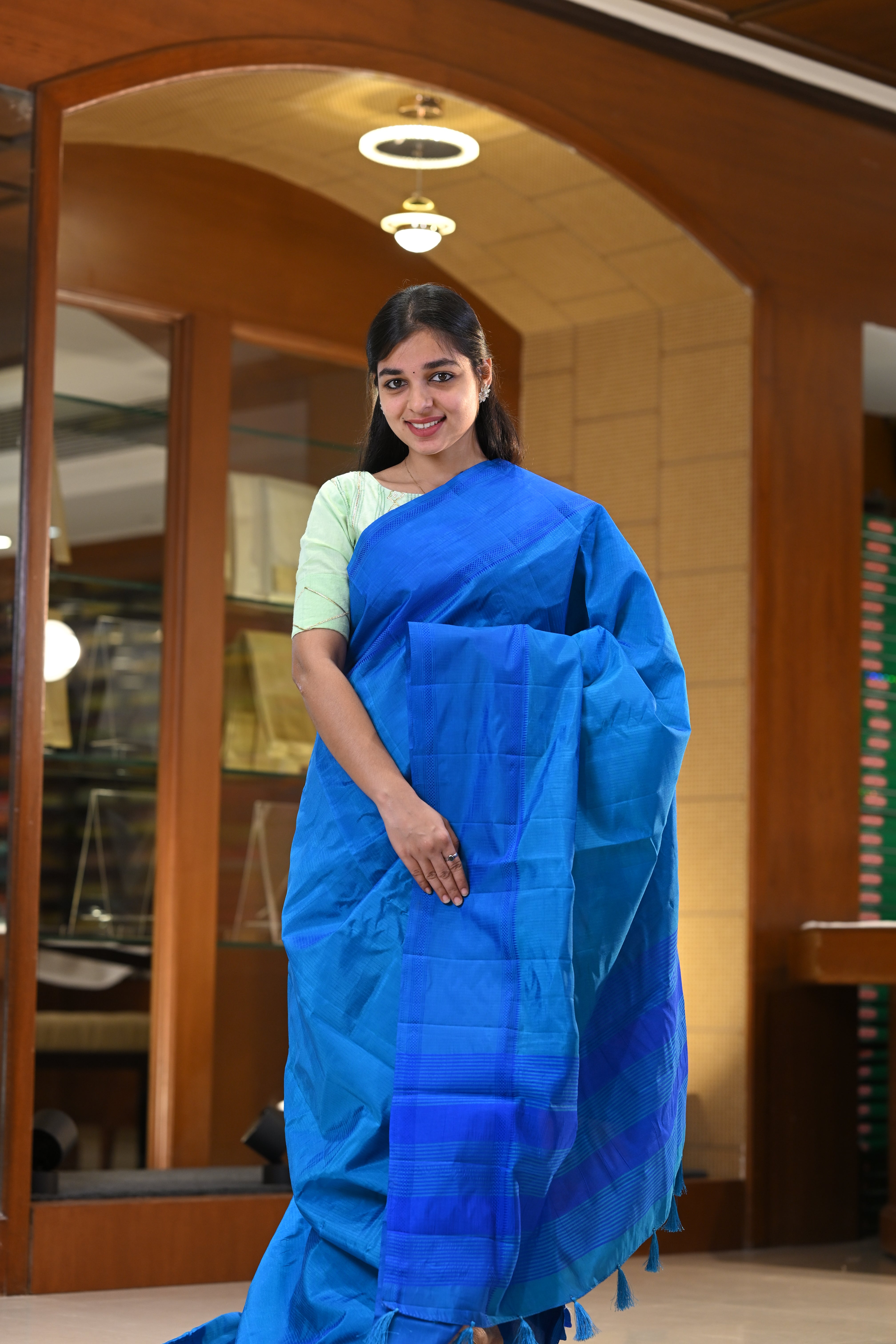 Super Silk Sarees With Mild Stripe Lines with Contrast Rettapetta Thread Border