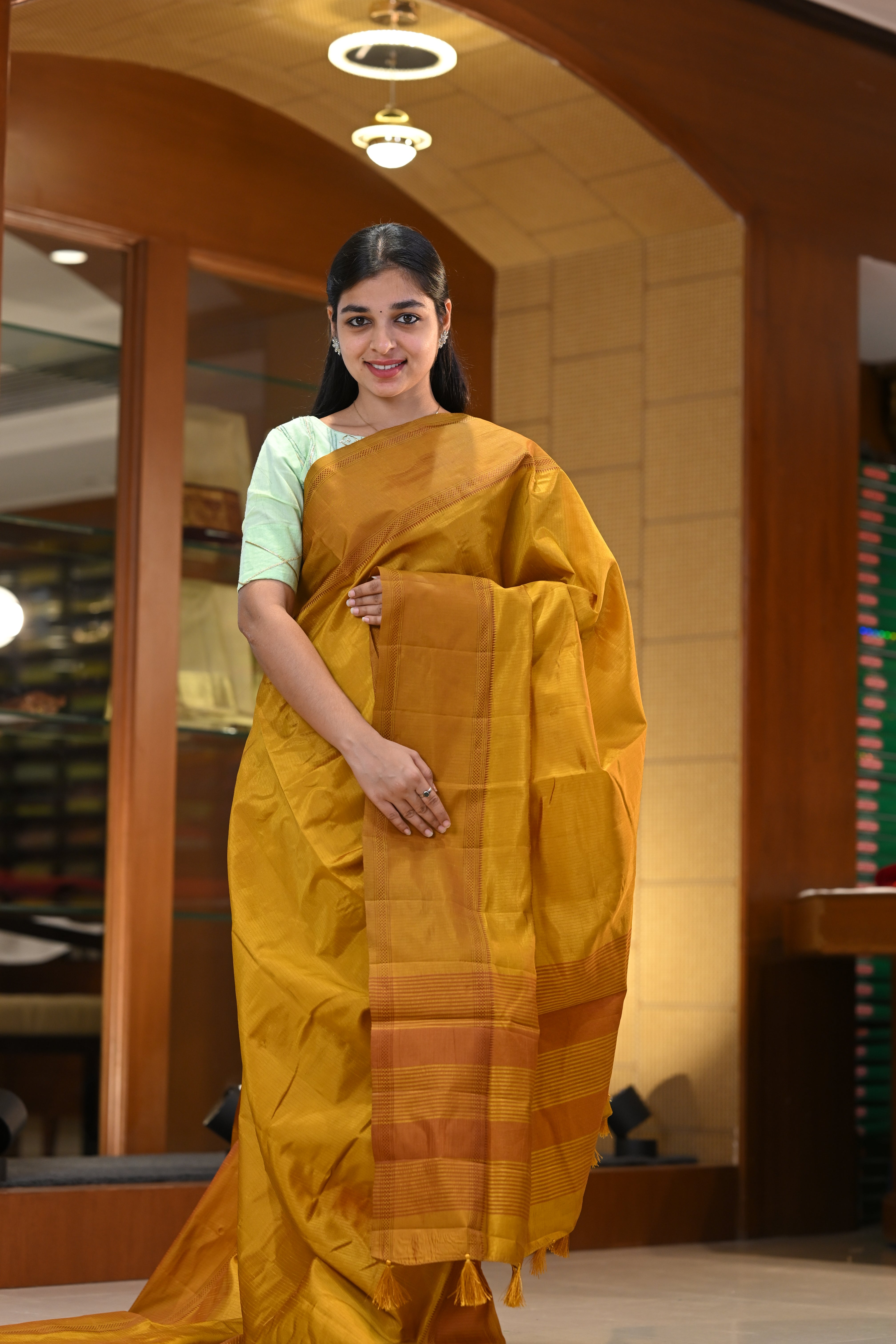 Super Silk Sarees With Mild Stripe Lines with Contrast Rettapetta Thread Border