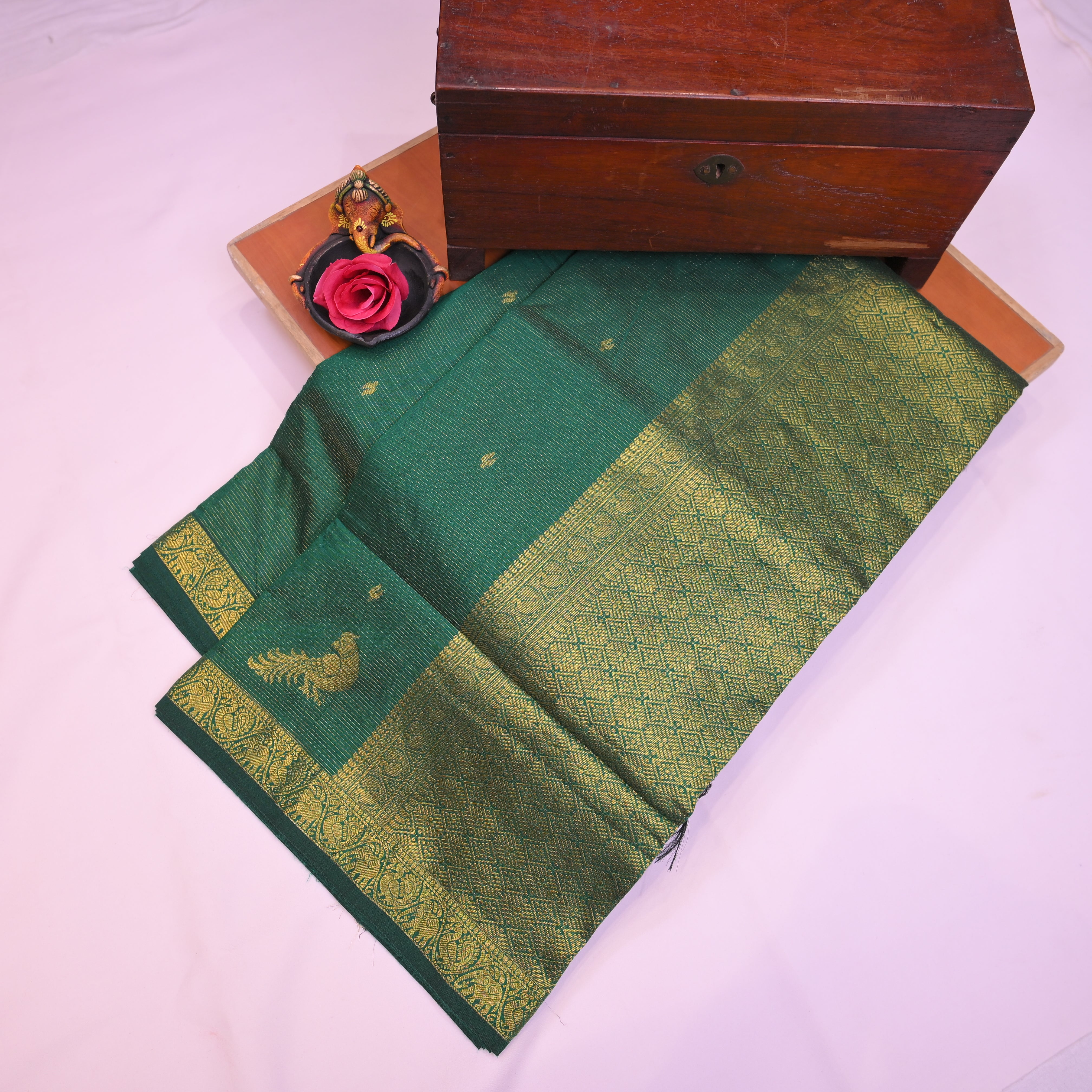 Kalyani Cotton Saree with Vaira Oosi Peacock and Elephants Design Border