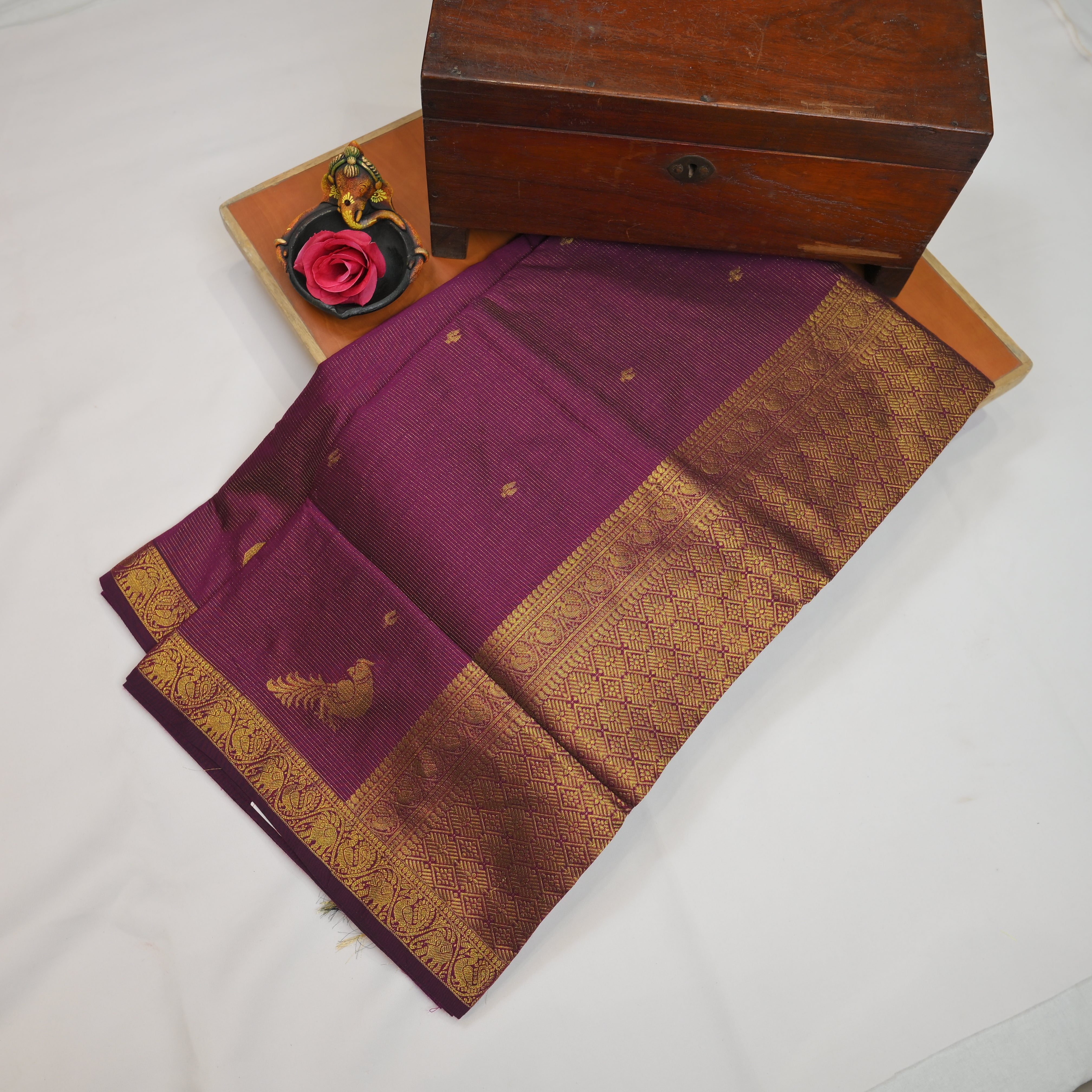 Kalyani Cotton Saree with Vaira Oosi Peacock and Elephants Design Border