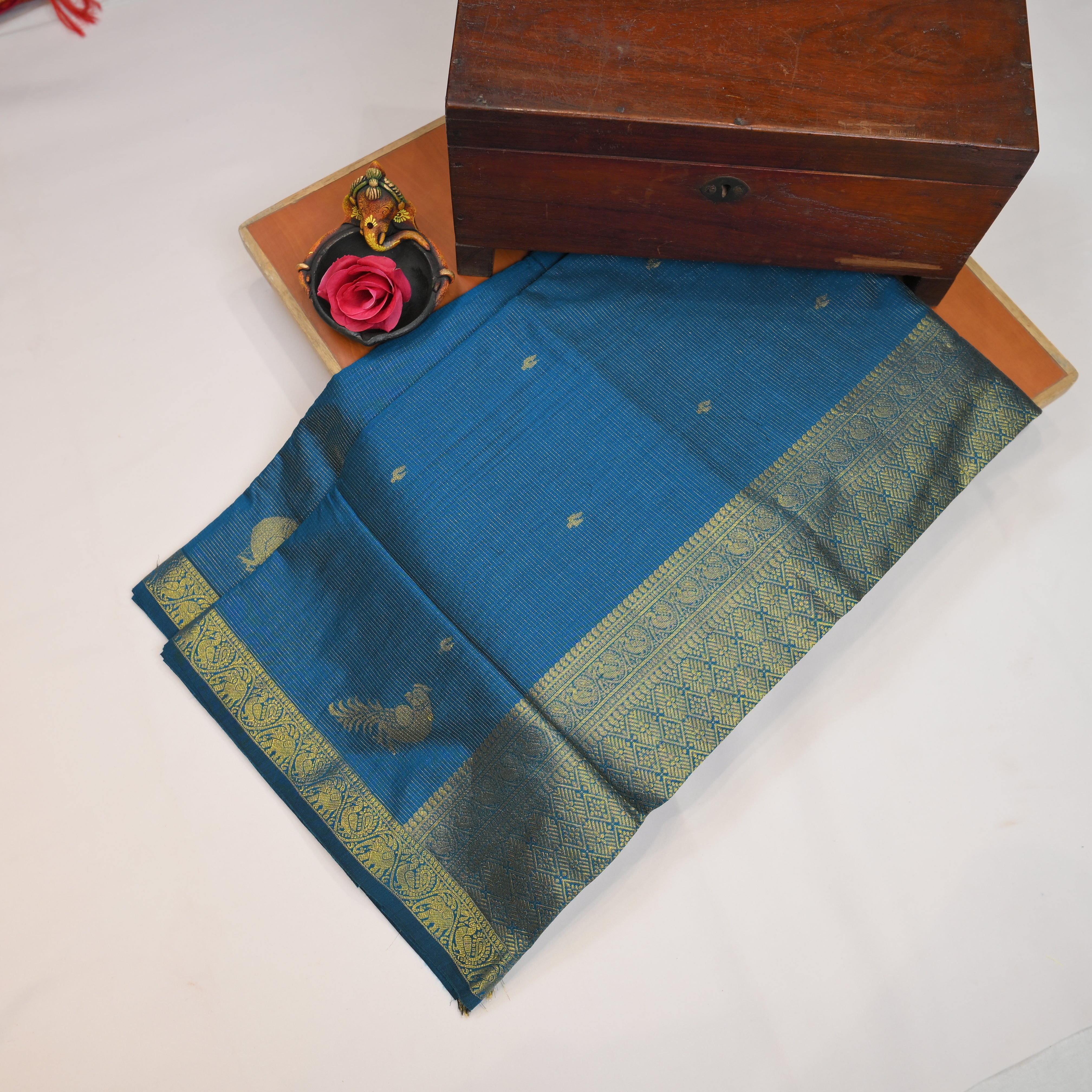 Kalyani Cotton Saree with Vaira Oosi Peacock and Elephants Design Border
