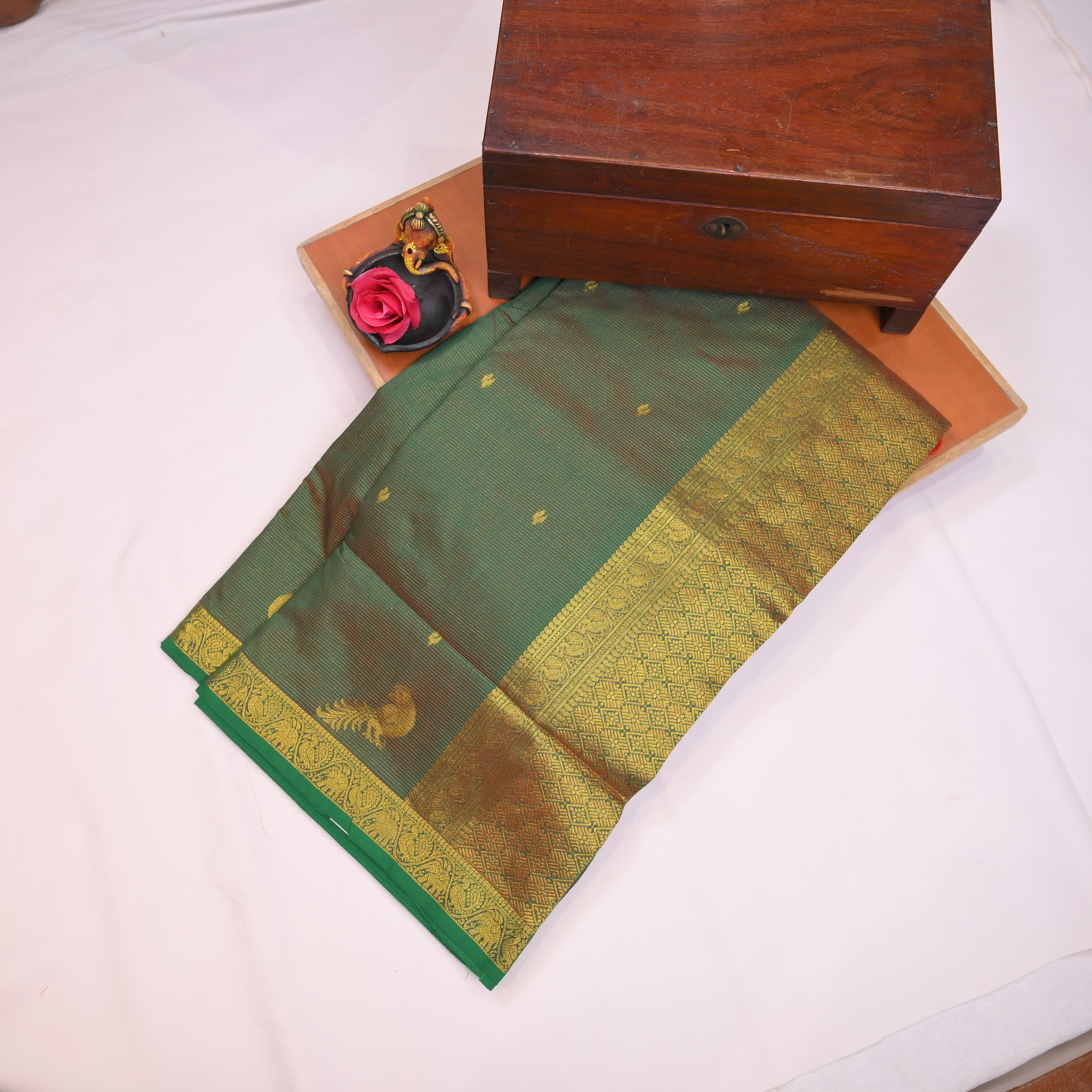 Kalyani Cotton Saree with Vaira Oosi Peacock and Elephants Design Border