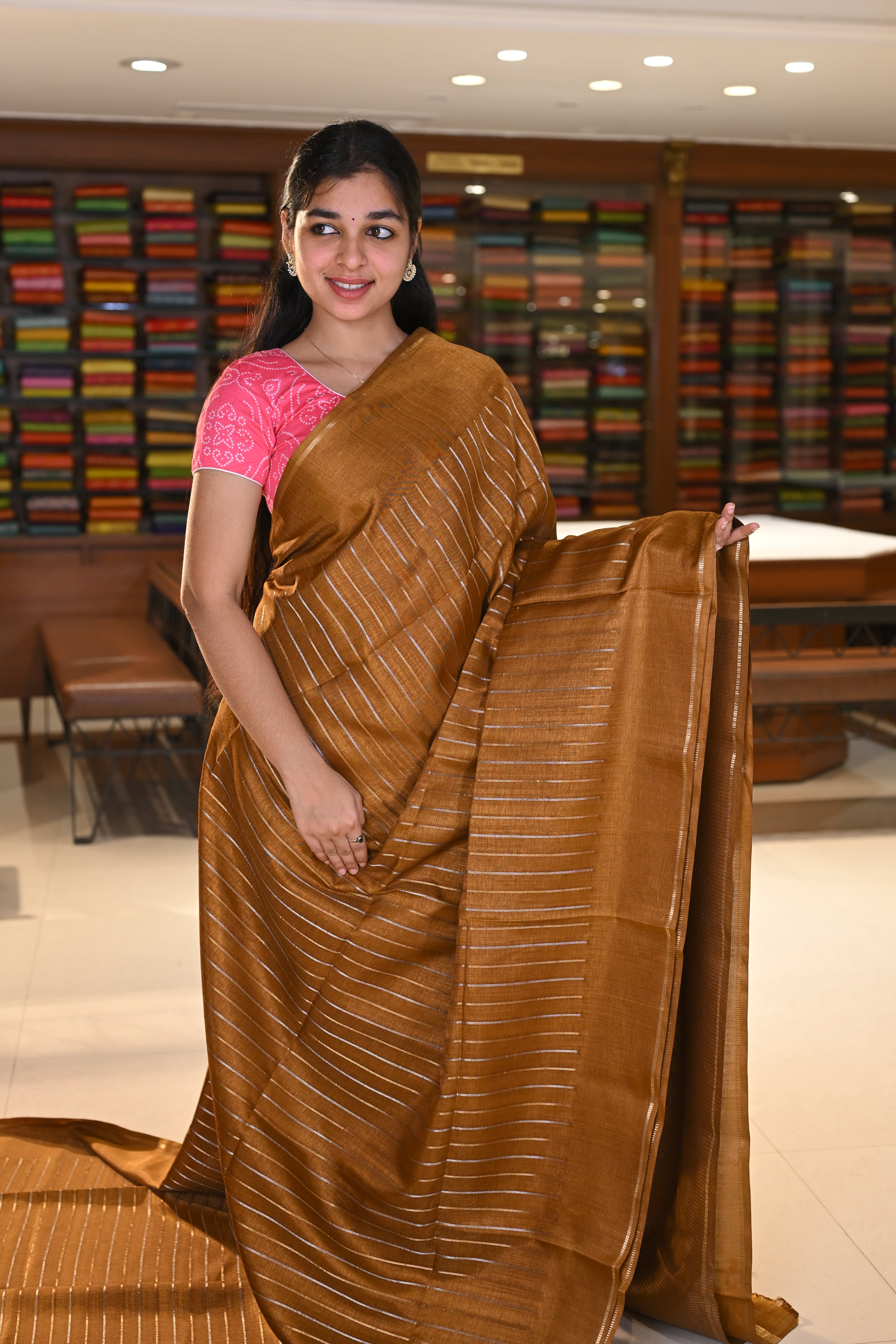 Semi Tussar Saree with Straight Silver Zari Line